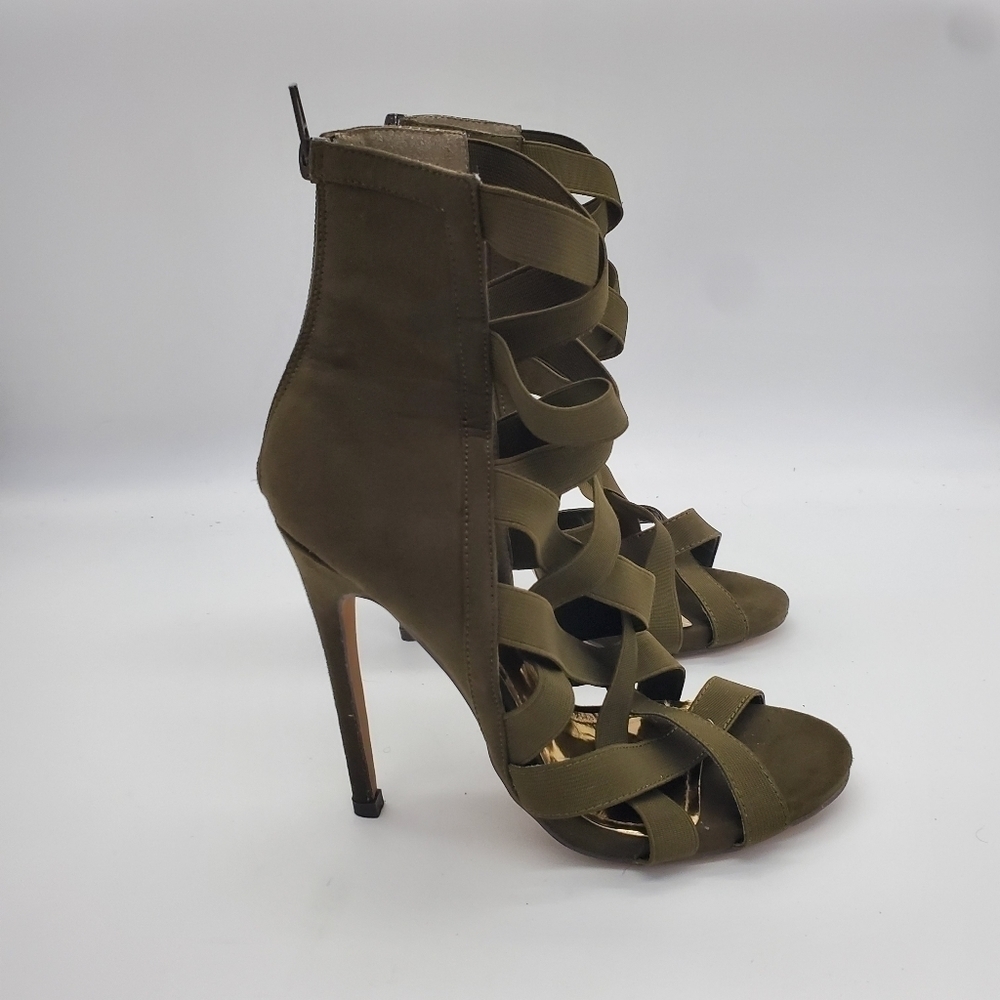 LILIANA Shoes Women 8 Criss Cross Strap Heels Dark Green - Picture 4 of 11